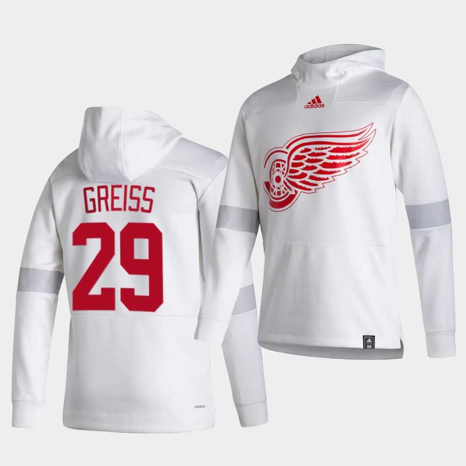 Men Detroit Red Wings 29 Greiss White NHL 2021 Adidas Pullover Hoodie Jersey